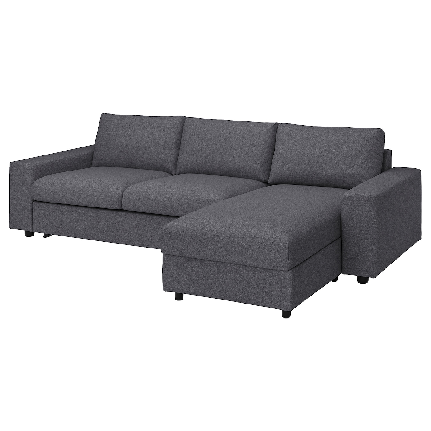 IKEA VIMLE 3-os sofa rozkładana z szezlongiem, z szerokimi podłokietnikami Gunnared/średnioszary, Wysokość łóżka: 53 cm
