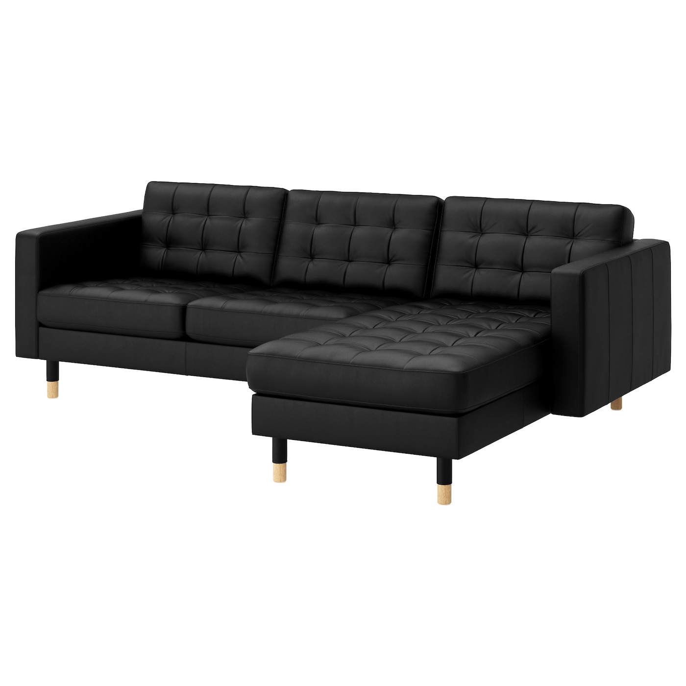 IKEA LANDSKRONA sofa 3-osobowa, z szezlongiem/Grann/Bomstad czarny/drewno, Szerokość: 240 cm