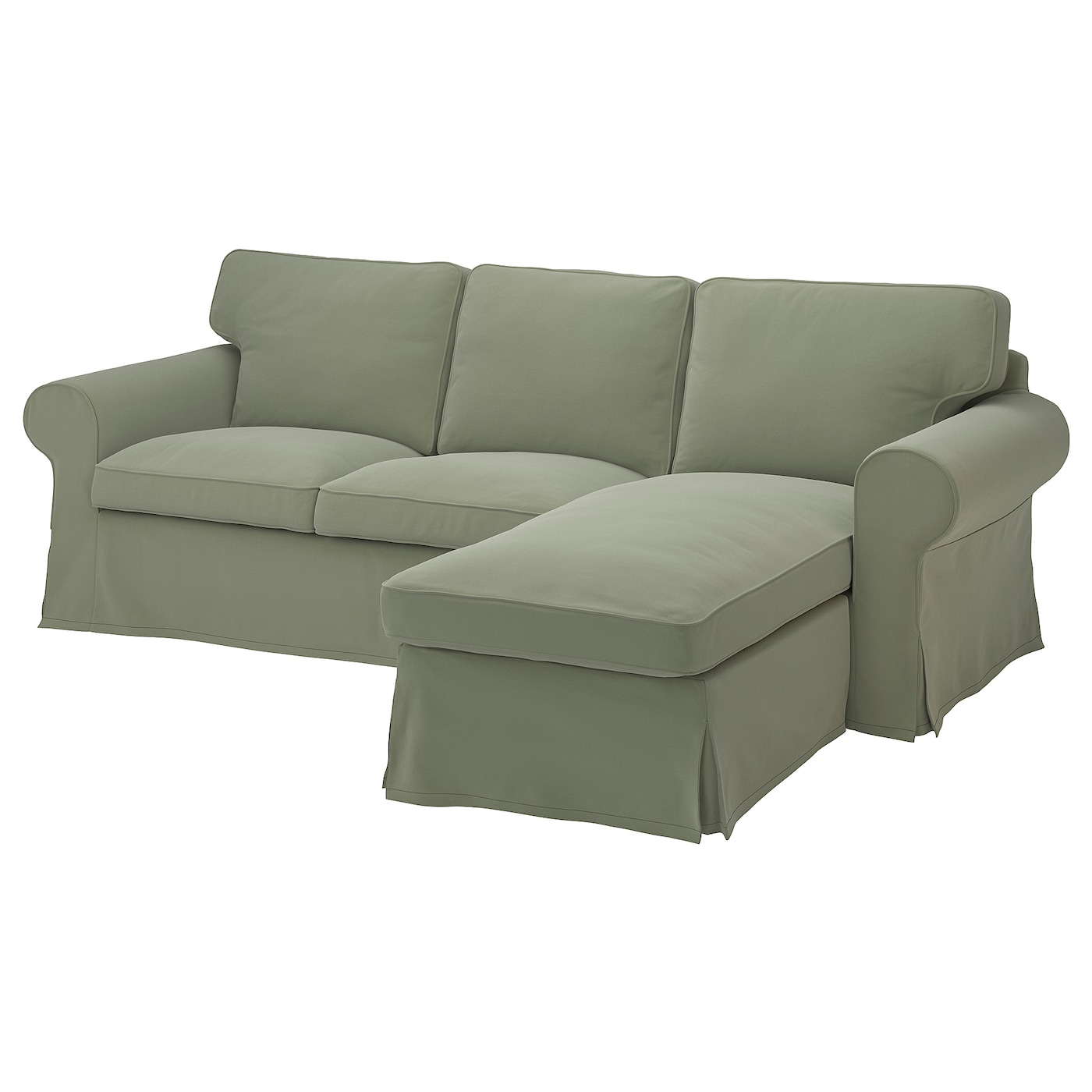IKEA EKTORP sofa 3-osobowa z szezlongiem, Hakebo szarozielony, Głębokość: 88 cm