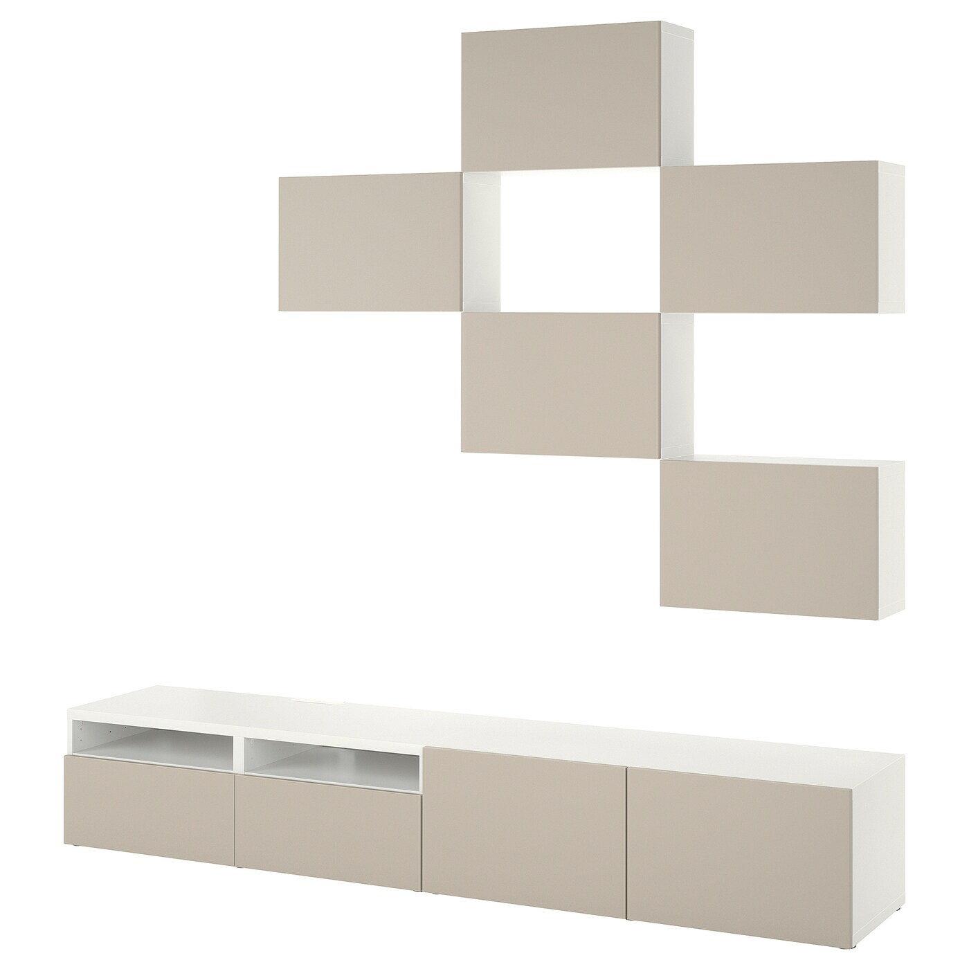 IKEA BESTÅ szafka pod TV, biały Lappviken/jasny szarobeżowy, 240x42x230 cm