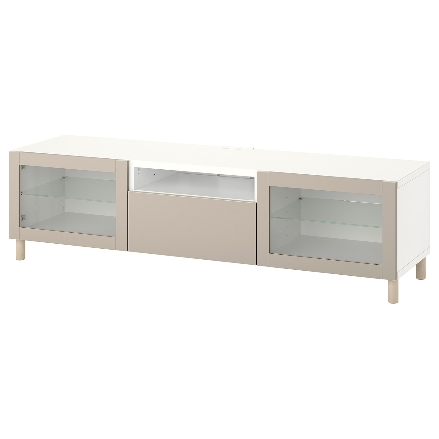IKEA BESTÅ szafka pod TV, biały Sindvik/Lappviken/Mejarp jasnoszary/beżowy, 180x42x48 cm