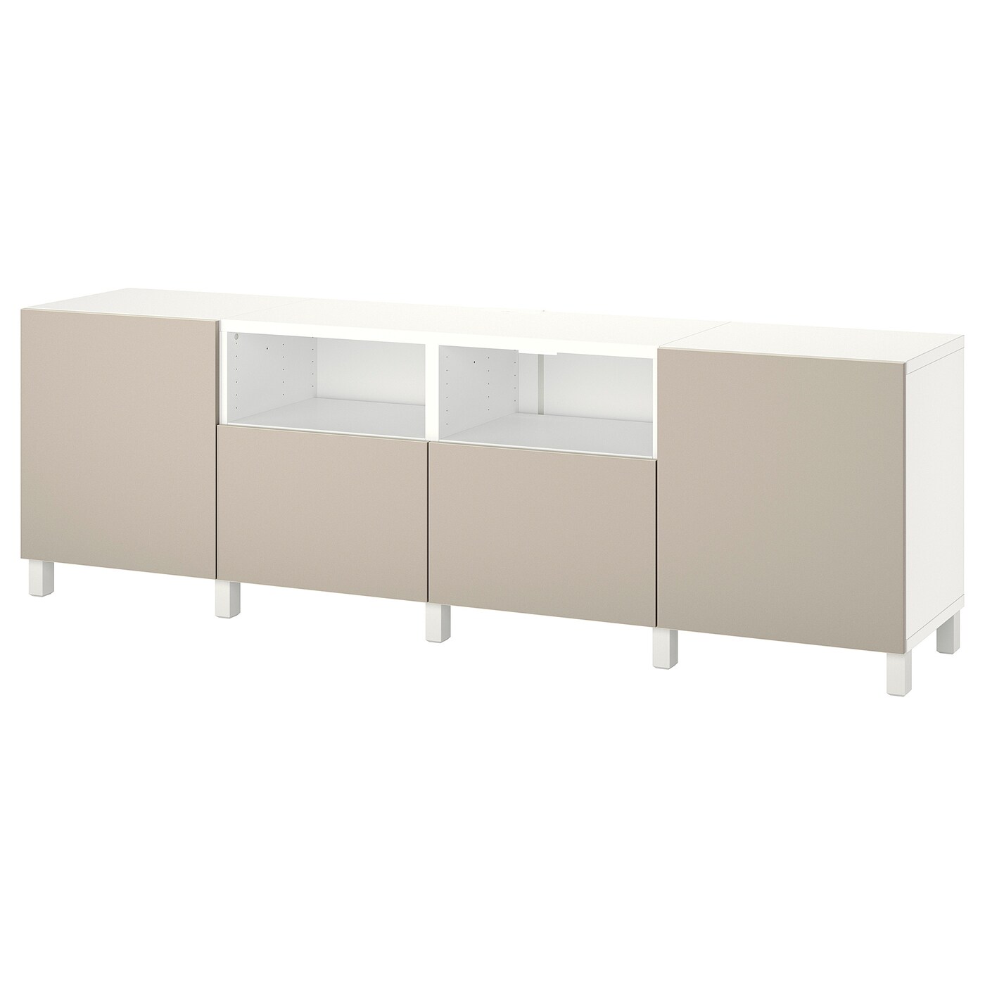 IKEA BESTÅ ława TV z drzwiami i szufladami, biały/Lappviken/Stubbarp jasnoszary/beżowy, 240x42x74 cm