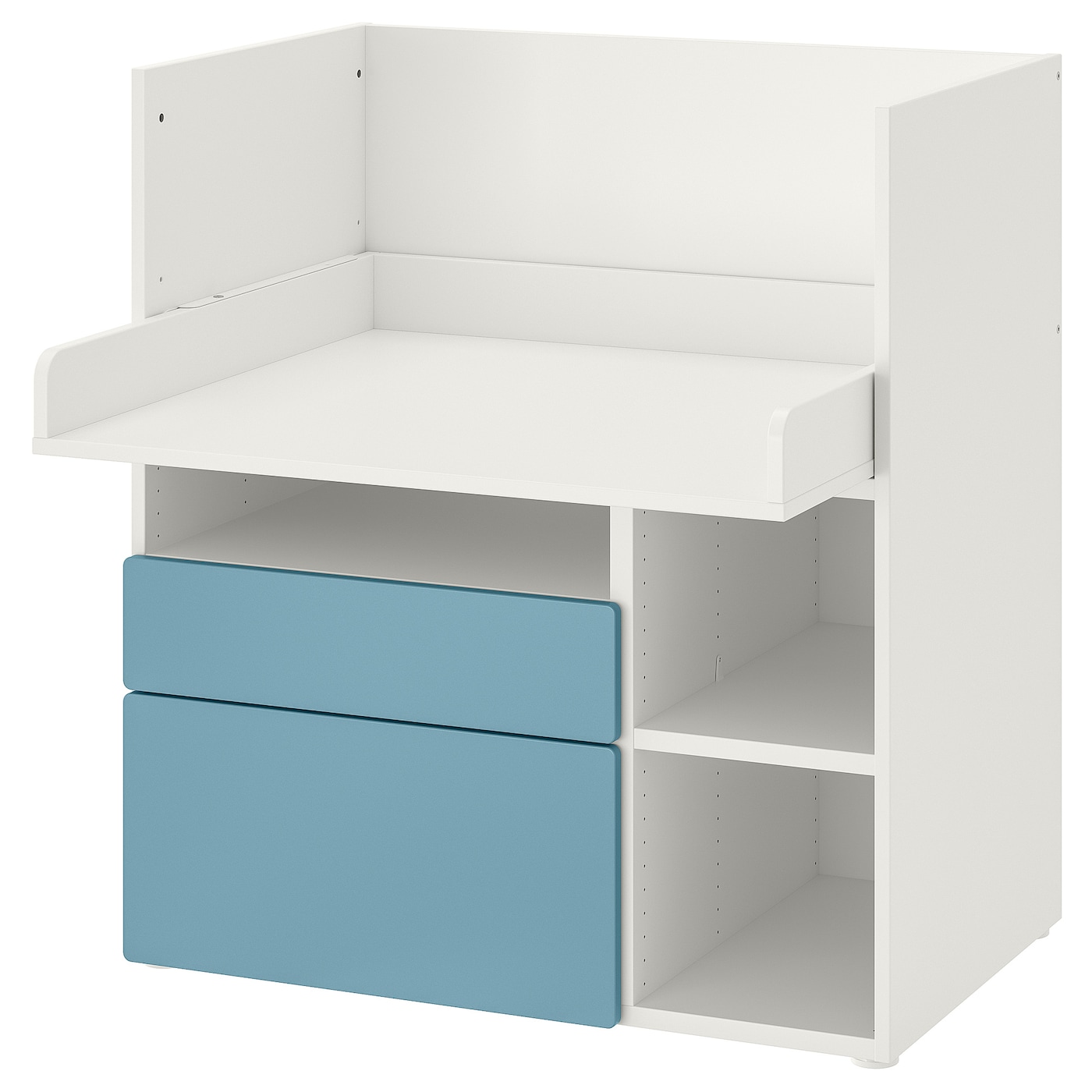 IKEA SMÅSTAD biurko, biały niebieski/z 2 szufladami, 90x79x100 cm