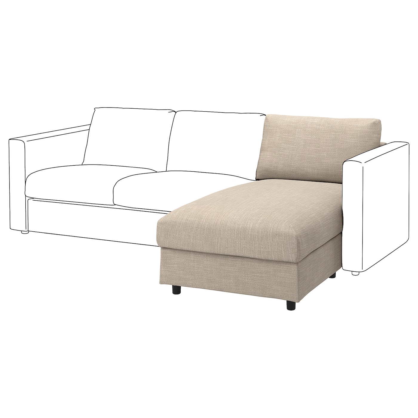 IKEA VIMLE sekcja leżanka, Hillared beżowy, Wysokość z poduchami oparcia: 83 cm