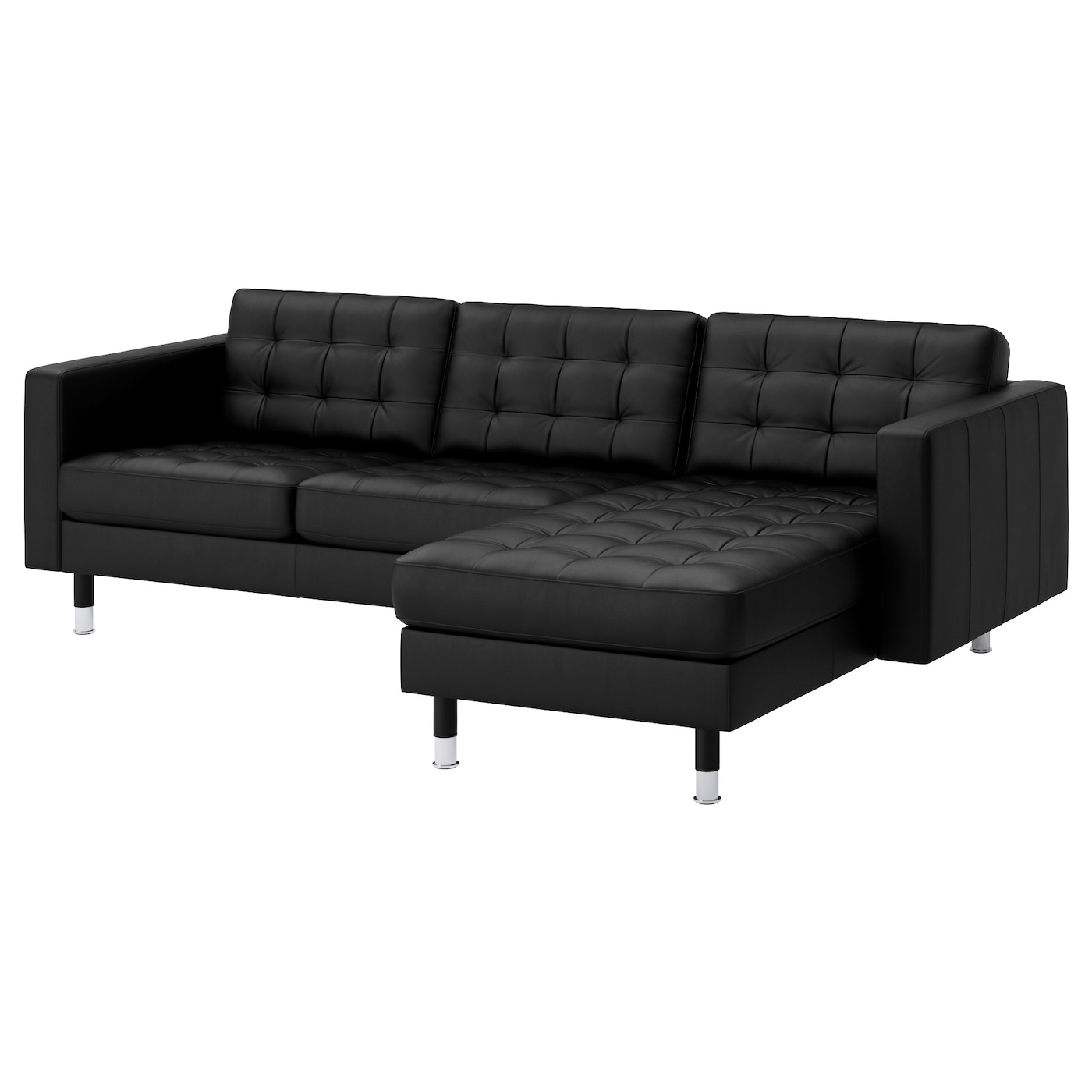 IKEA LANDSKRONA sofa 3-osobowa, z szezlongiem/Grann/Bomstad czarny/metal, Szerokość: 240 cm