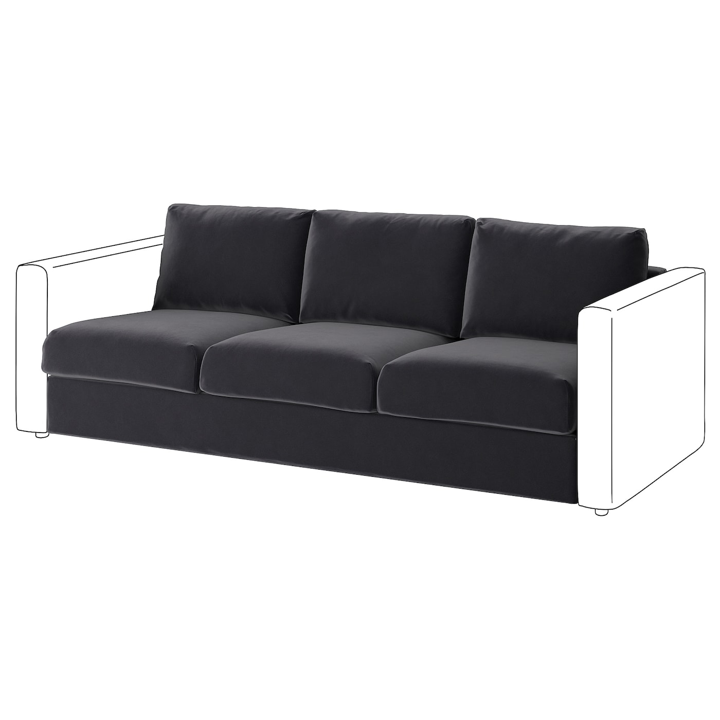 IKEA VIMLE sekcja 3-osobowa, Djuparp ciemnoszary, Wysokość z poduchami oparcia: 80 cm