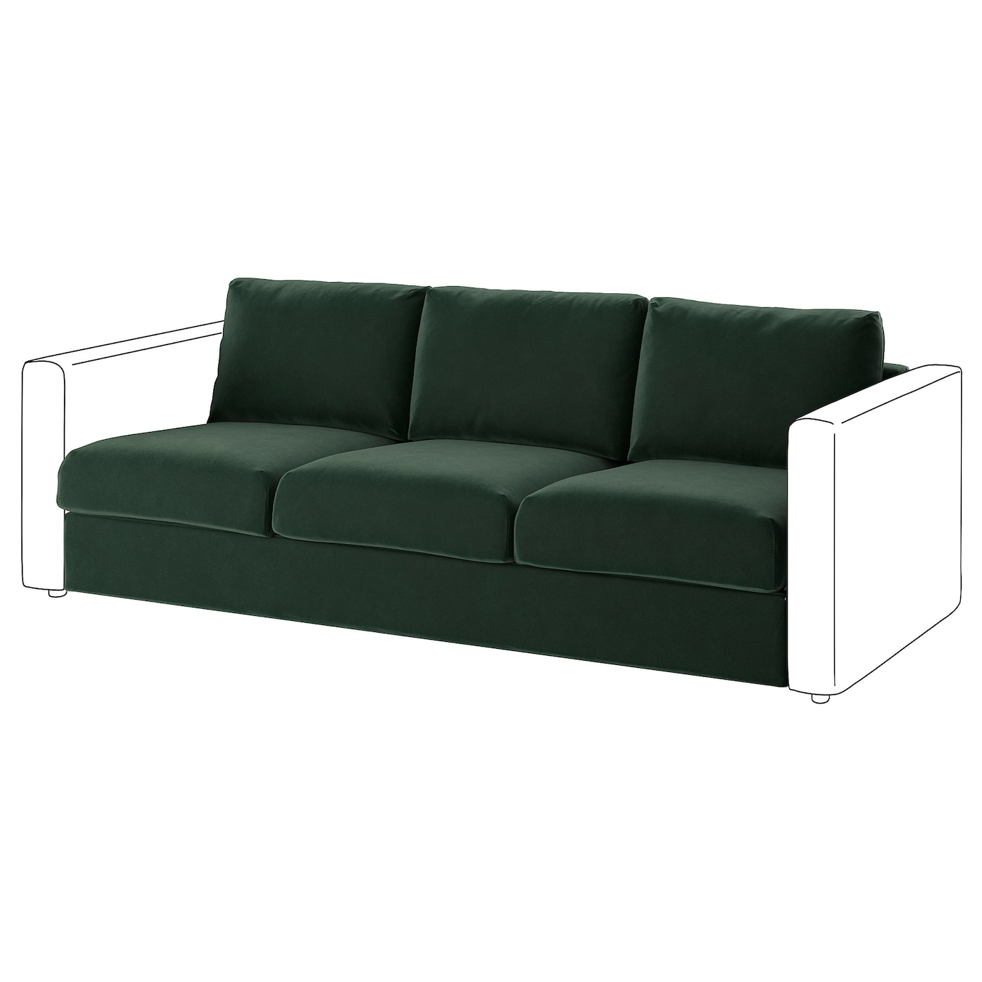 IKEA VIMLE sekcja 3-osobowa, Djuparp ciemnozielony, Wysokość z poduchami oparcia: 80 cm