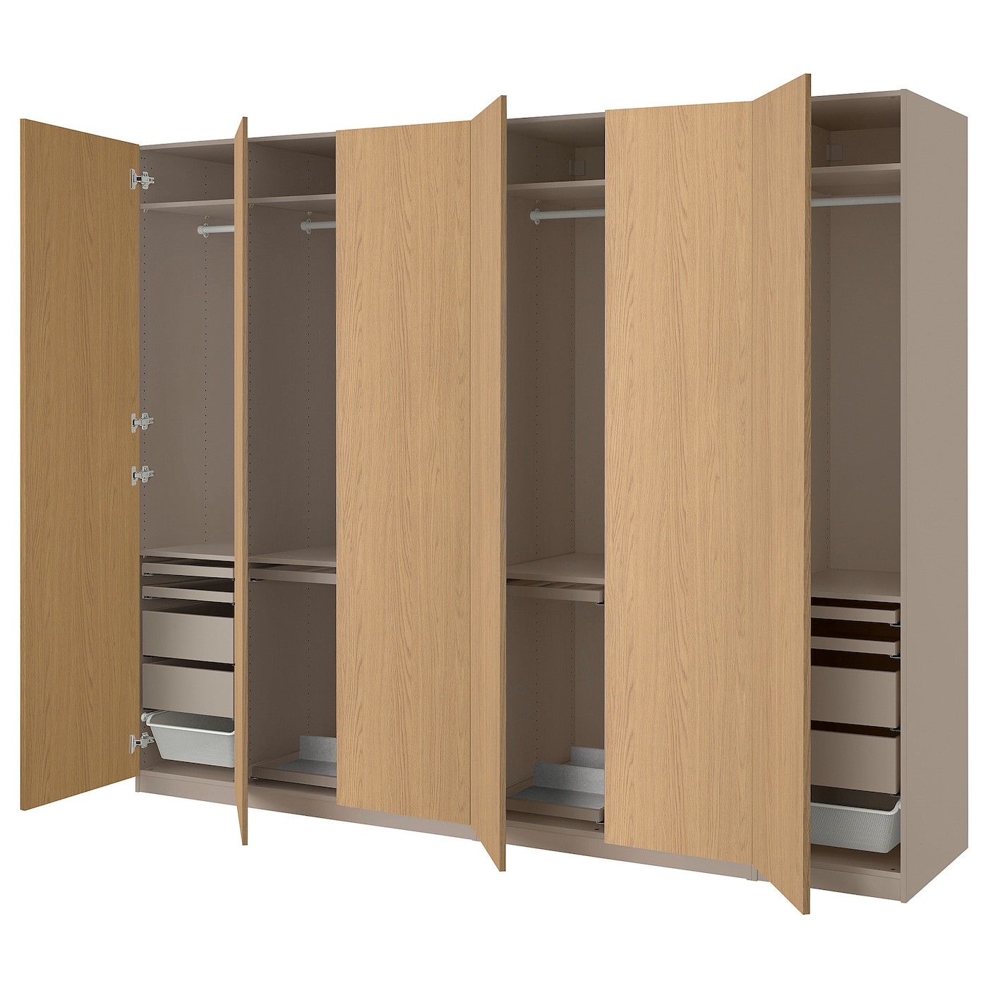 IKEA PAX / STORKLINTA kombinacja szafy, szarobeżowy/imit. dębu, 300x60x236 cm