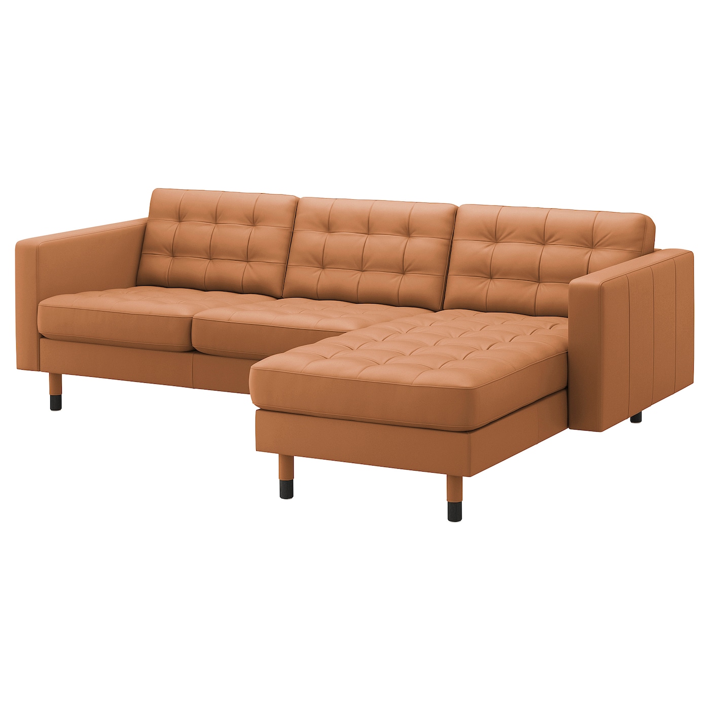 IKEA LANDSKRONA sofa 3-osobowa z szezlongiem, Grann/Bomstad złoto-brązowy/drewno/czarny, Szerokość: 240 cm
