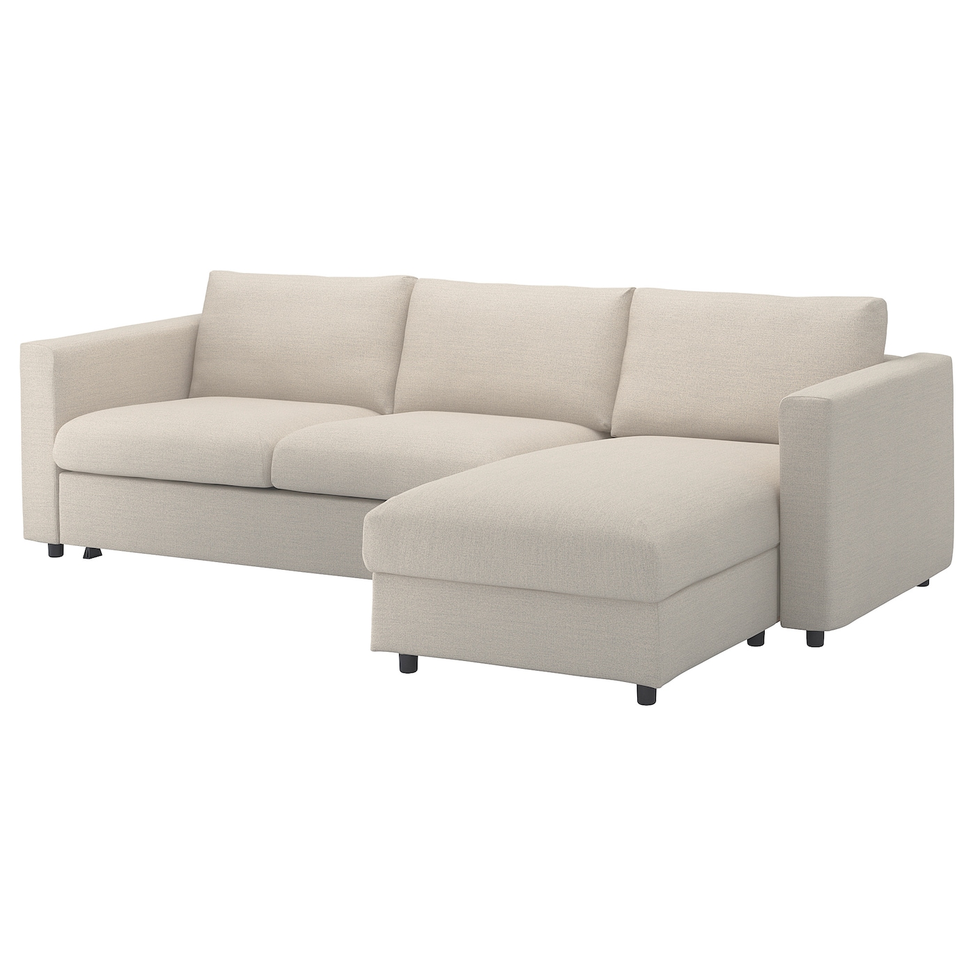 IKEA VIMLE 3-os sofa rozkładana z szezlongiem, Gunnared beżowy, Wysokość łóżka: 53 cm