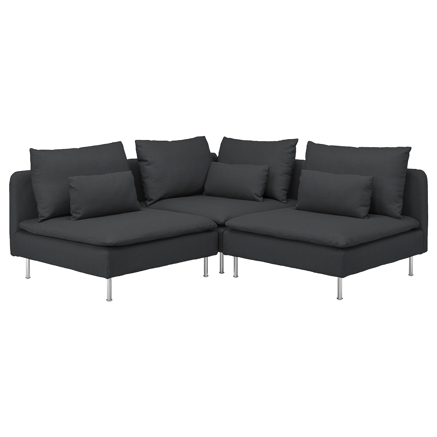 IKEA SÖDERHAMN sofa narożna 3-osobowa, Fridtuna ciemnoszary, Wysokość z poduchami oparcia: 83 cm