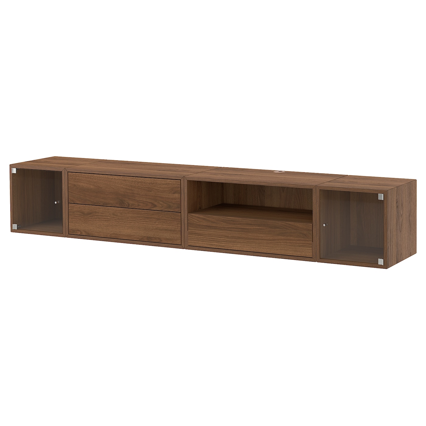 IKEA EKET szafka na TV,hifi, brązowy orzech/szkło bezbarwne, 210x35x35 cm