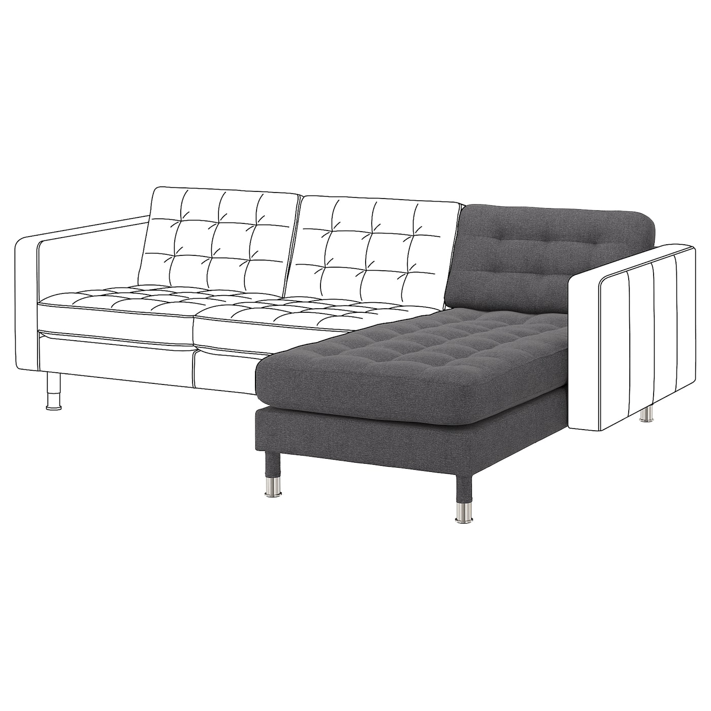 IKEA LANDSKRONA leżanka, dostawka, Gunnared ciemnoszar/metal, Szerokość: 78 cm