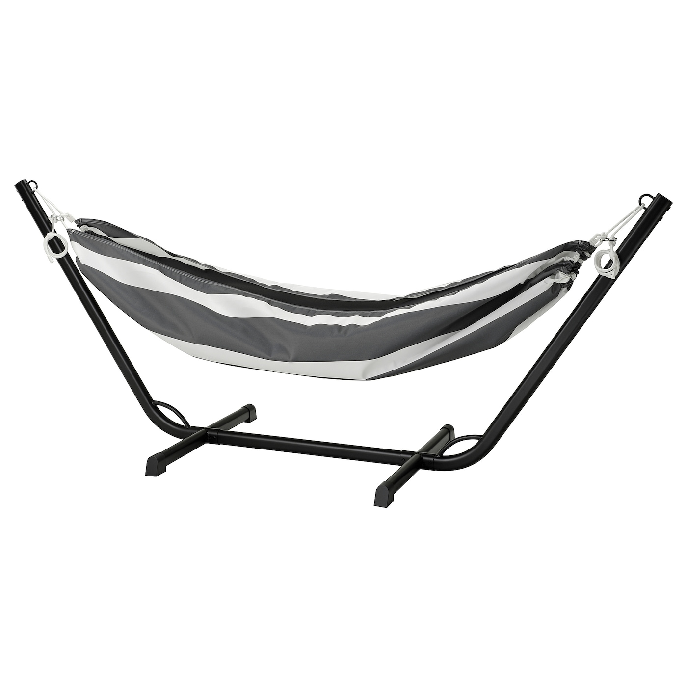 IKEA BOCKÖN / HAMNÖN hamak ze stojakiem, czarny/antracyt biały, Długość: 308 cm