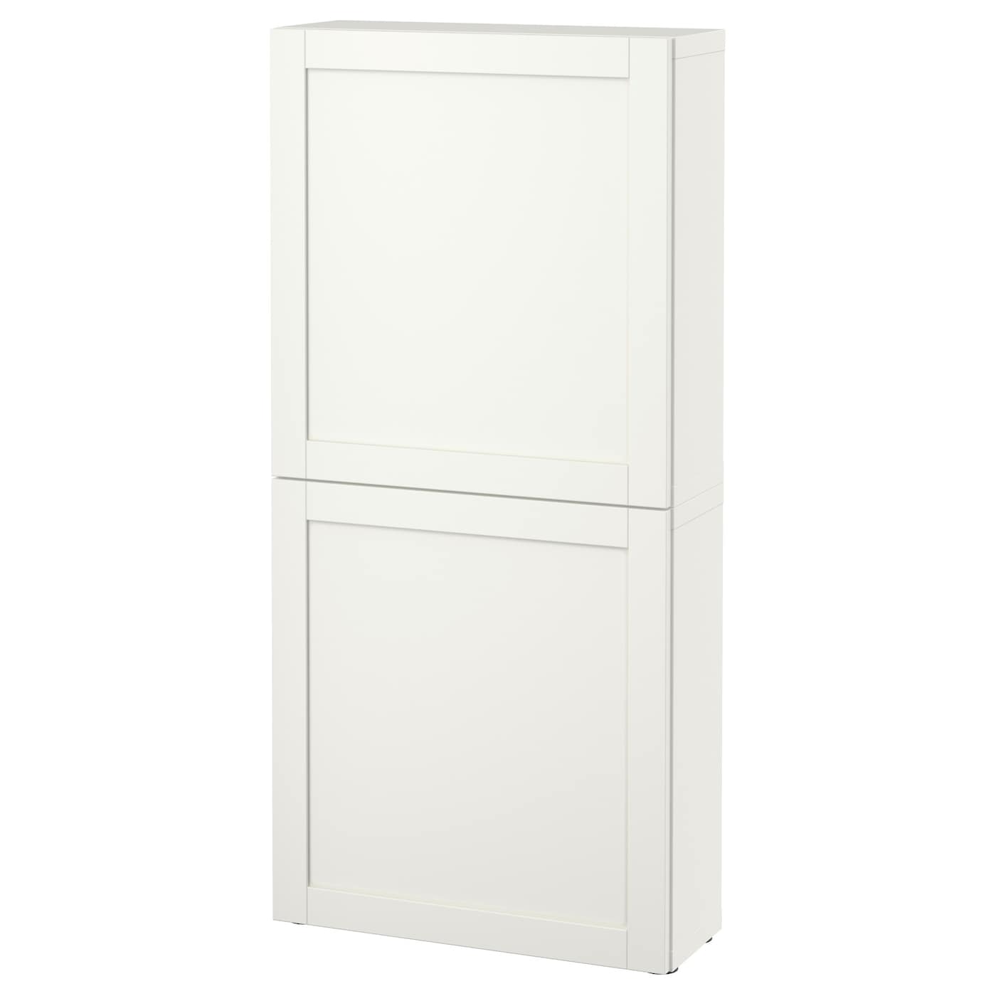 IKEA BESTÅ szafka śc/2 drzwi, biały/Hanviken biały, 60x22x128 cm