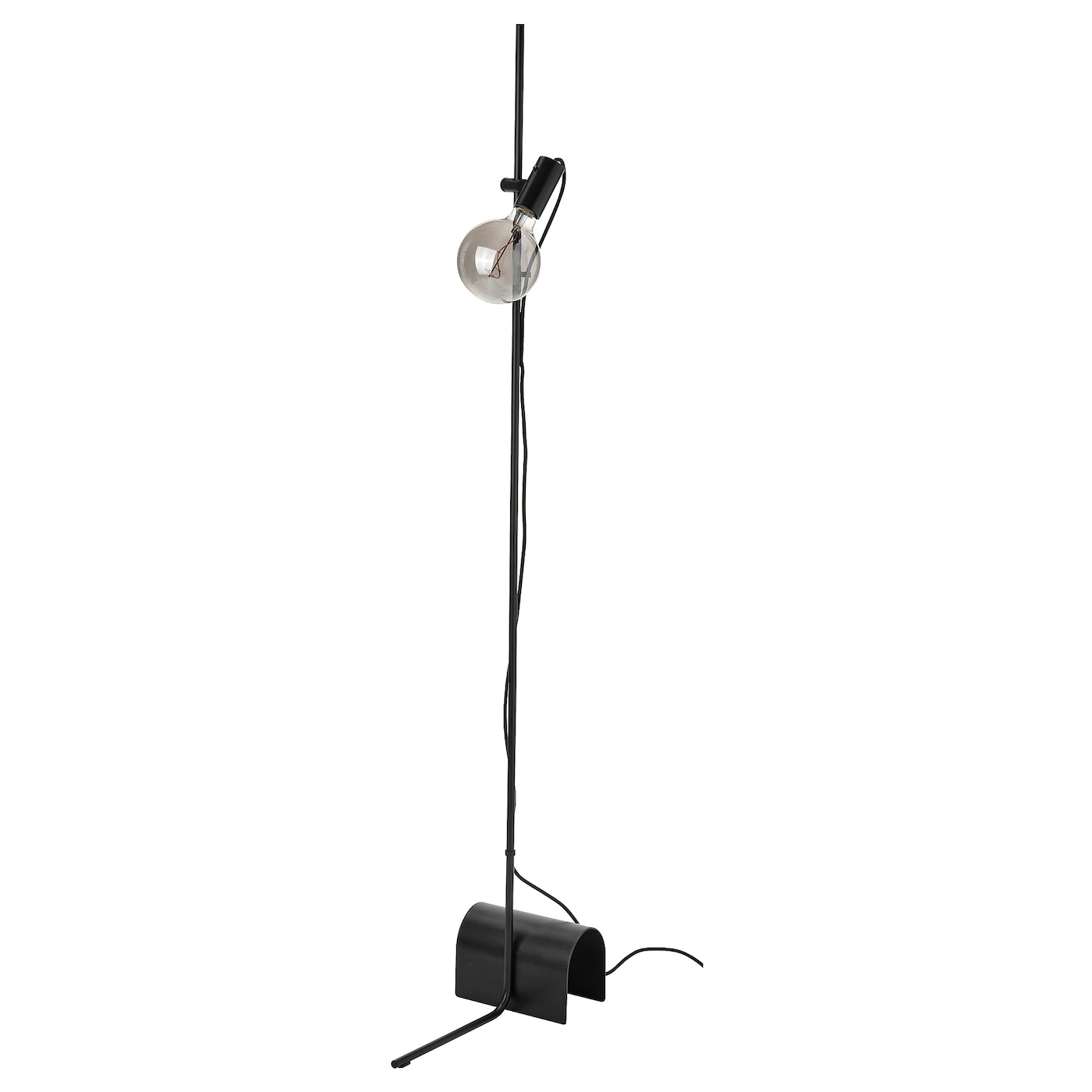 IKEA HÅRSLINGA / MOLNART lampa podłogowa z żarówką, czarny/kula szare szkło przezroczyste