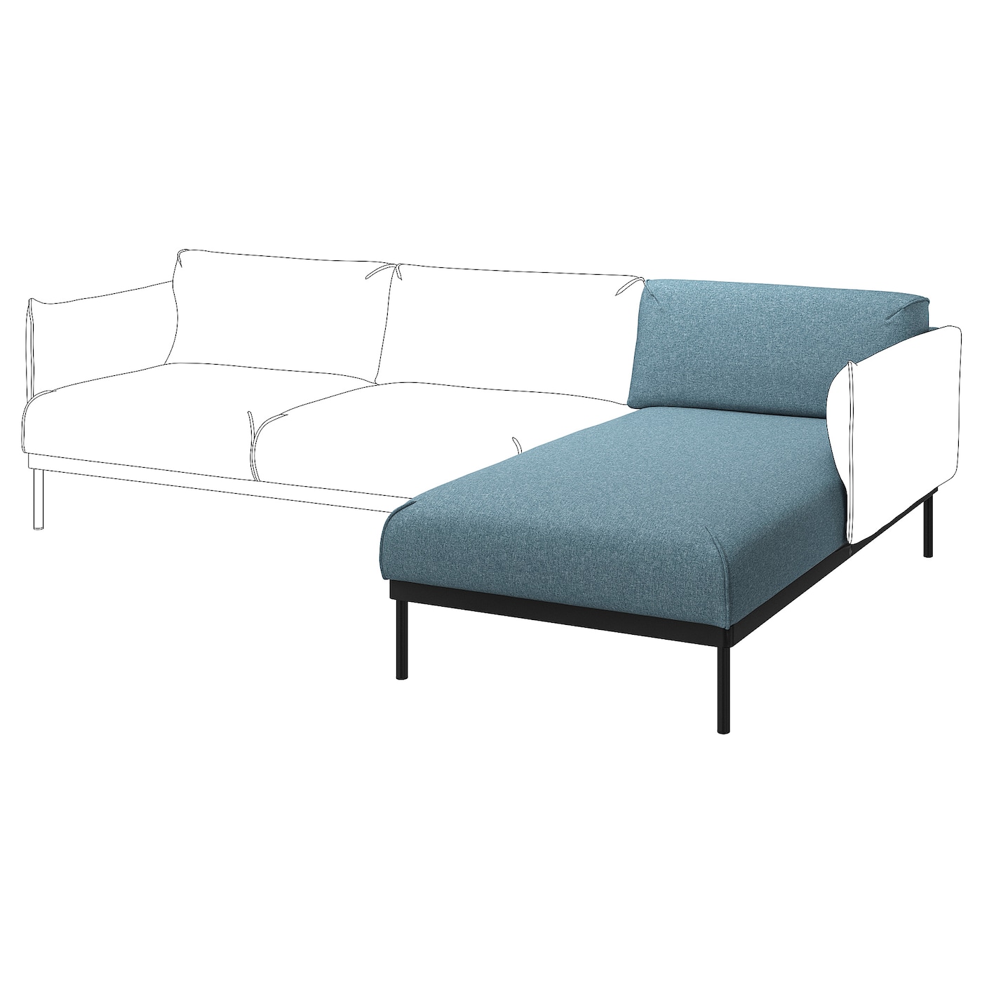 IKEA ÄPPLARYD sekcja leżanka, Gunnared jasnoniebieski, Głębokość: 162 cm