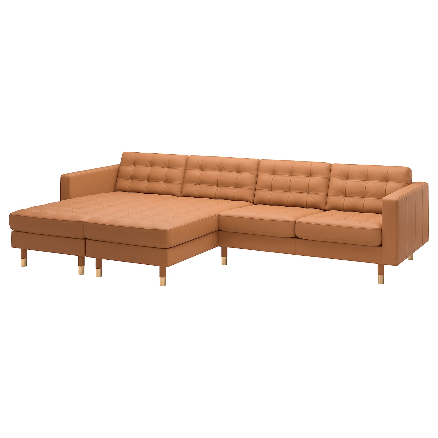IKEA LANDSKRONA sofa 4 osobowa z szezlongiem, Grann/Bomstad złoto-brązowy/drewno, Szerokość: 320 cm