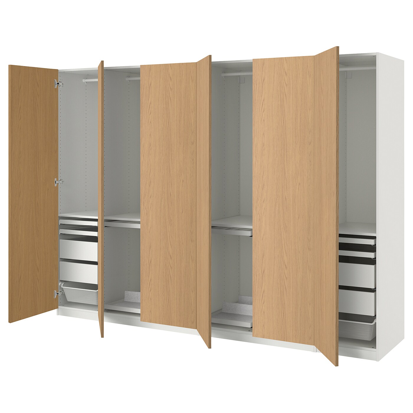 IKEA PAX / STORKLINTA kombinacja szafy, biały/imit. dębu, 300x60x201 cm