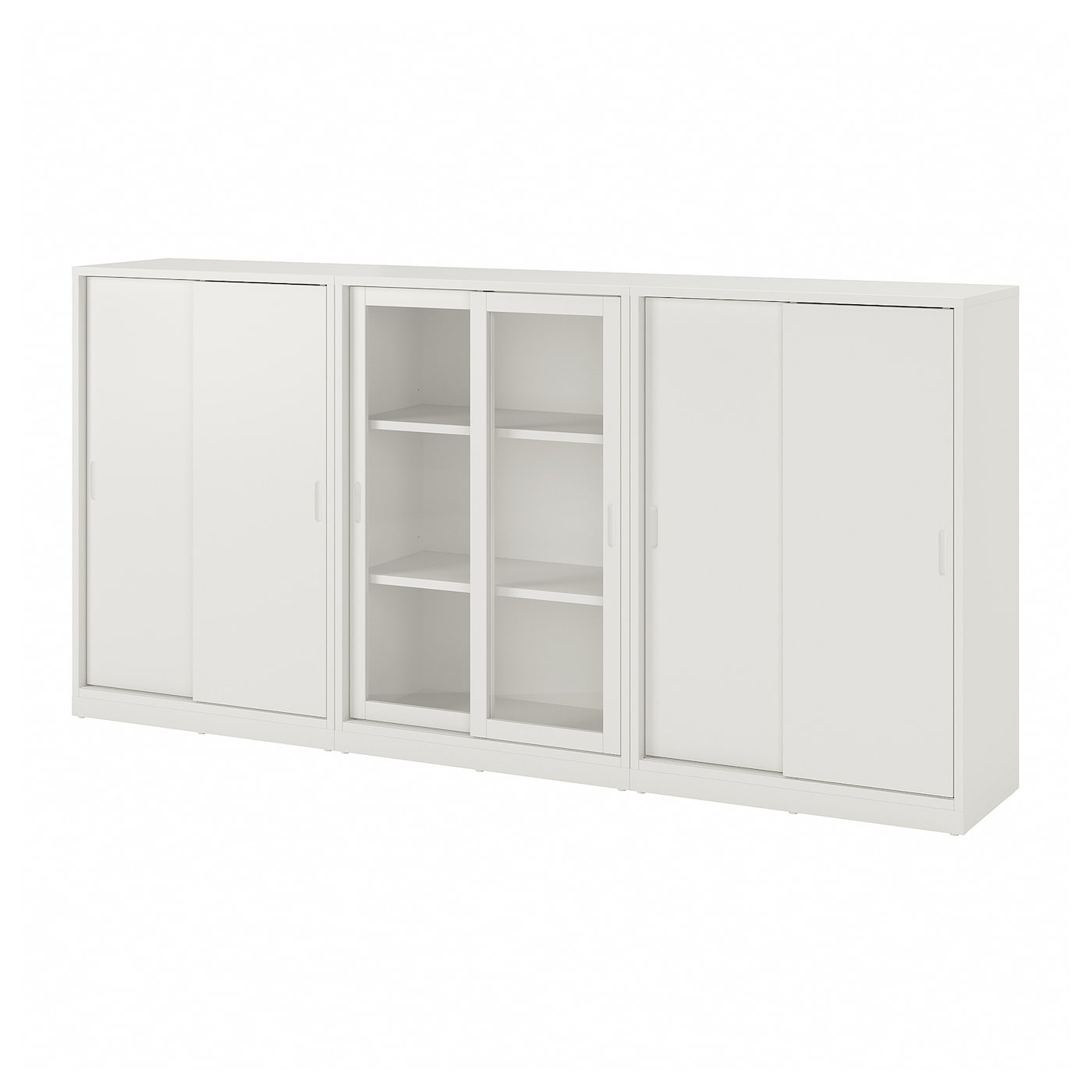 IKEA TONSTAD kombinacja z drzwiami przesuwnymi, kremowy/szkło bezbarwne, 243x37x116 cm