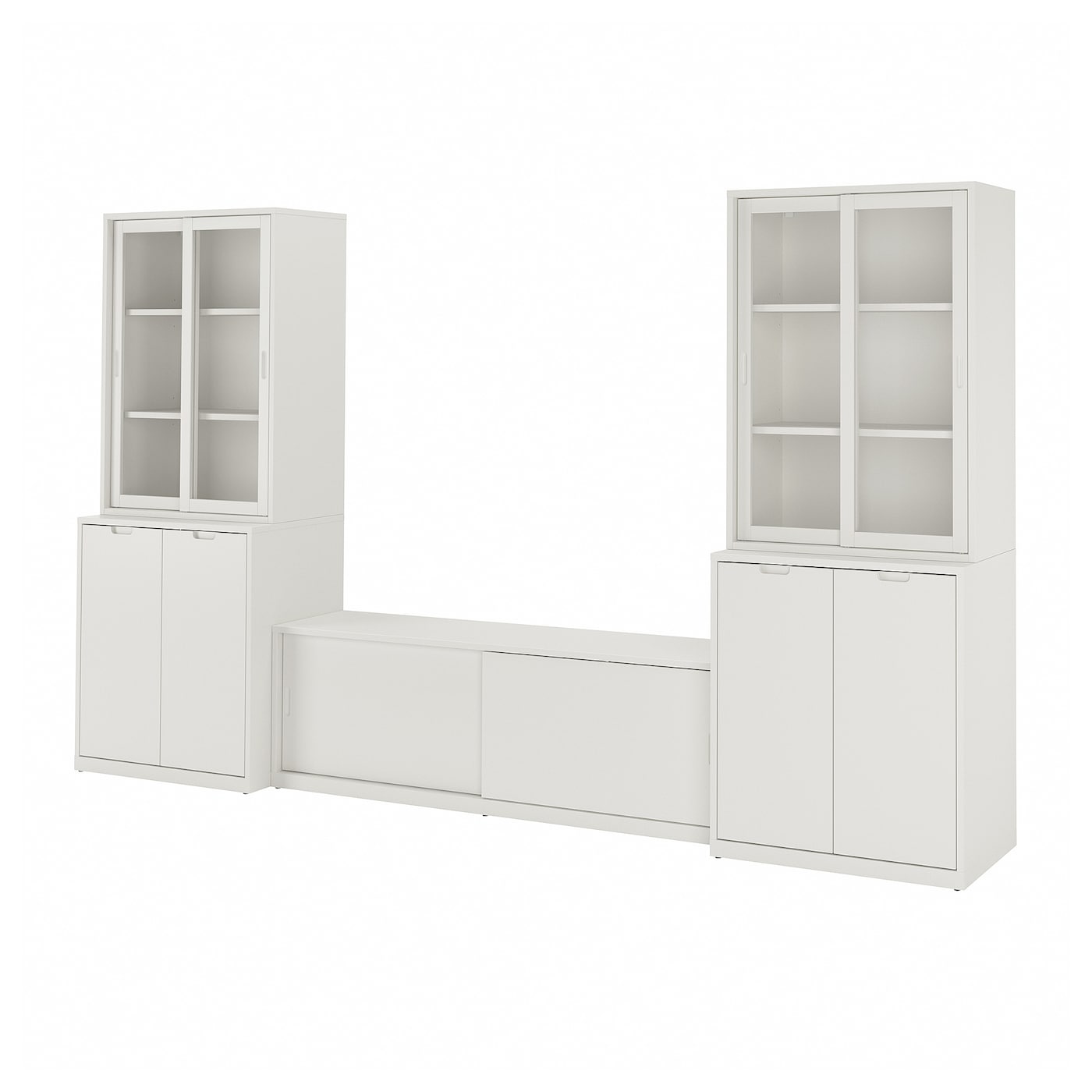 IKEA TONSTAD szafka pod TV, kremowy/szkło bezbarwne, 339x47x201 cm