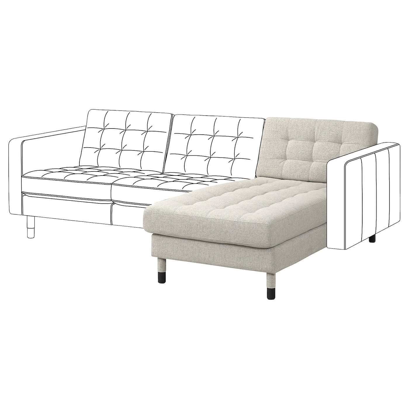 IKEA LANDSKRONA leżanka, dostawka, Gunnared beżowy/czarny/drewno, Głębokość: 158 cm
