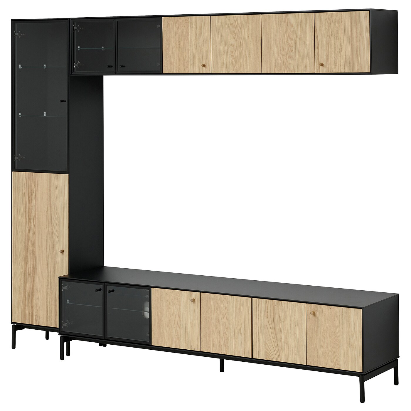 IKEA BOASTAD szafka pod TV, czarny/okl dęb, 223x42x185 cm