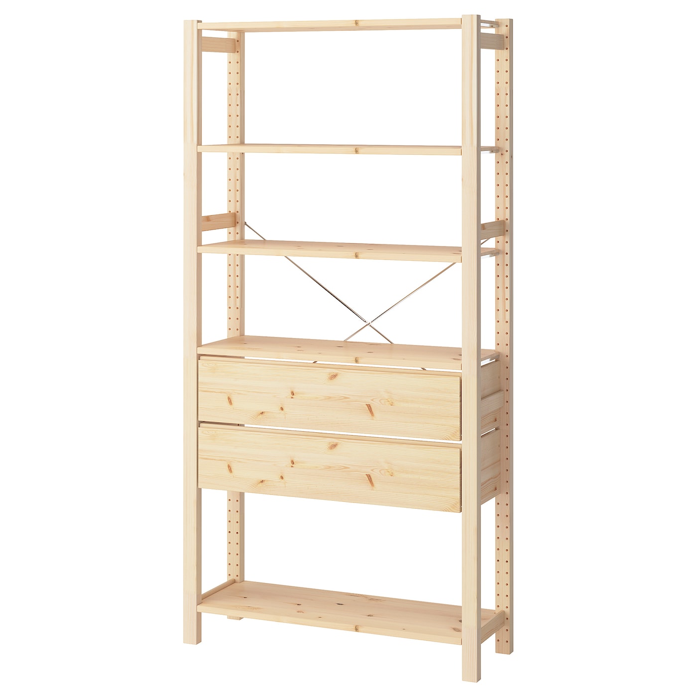 IKEA IVAR 1 element, sosna/z 5 półkami z 2 szufladami, 89x30x179 cm