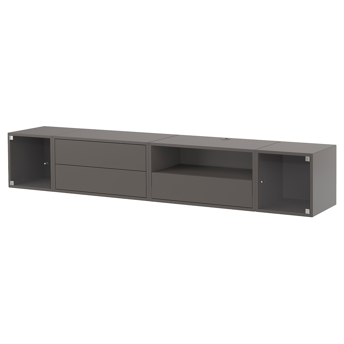 IKEA EKET szafka na TV,hifi, ciemnoszary/szkło bezbarwne, 210x35x35 cm