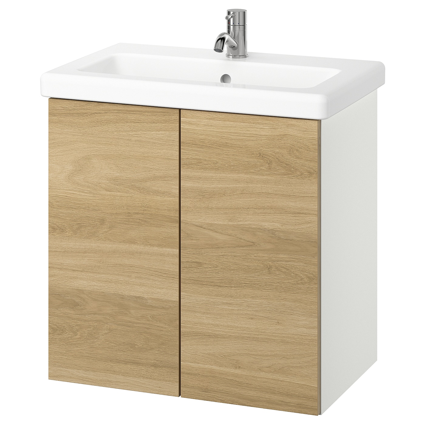 IKEA ENHET / TVÄLLEN szaf umyw z drzwiami/umyw/bateria, biały/imit. dębu, 64x43x65 cm