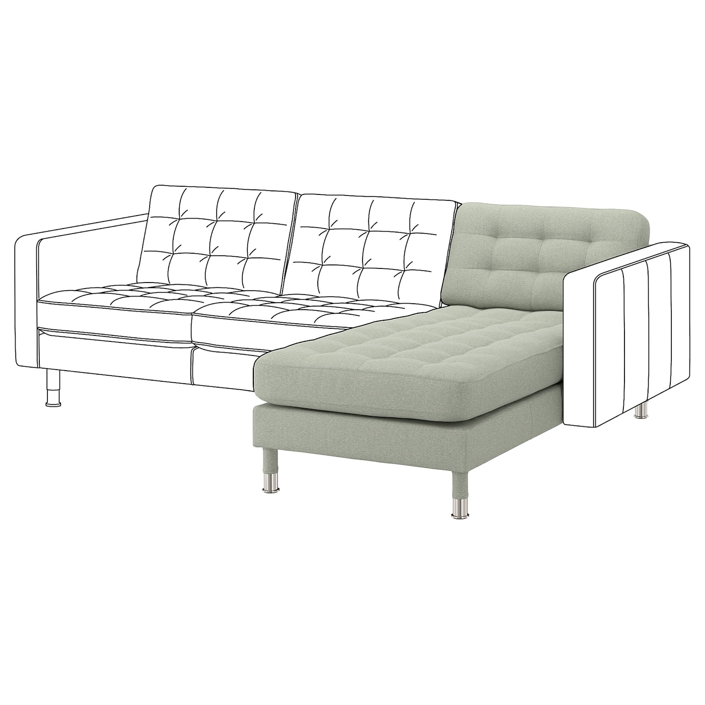 IKEA LANDSKRONA leżanka, dostawka, Gunnared jasnozielony/metal, Szerokość: 78 cm