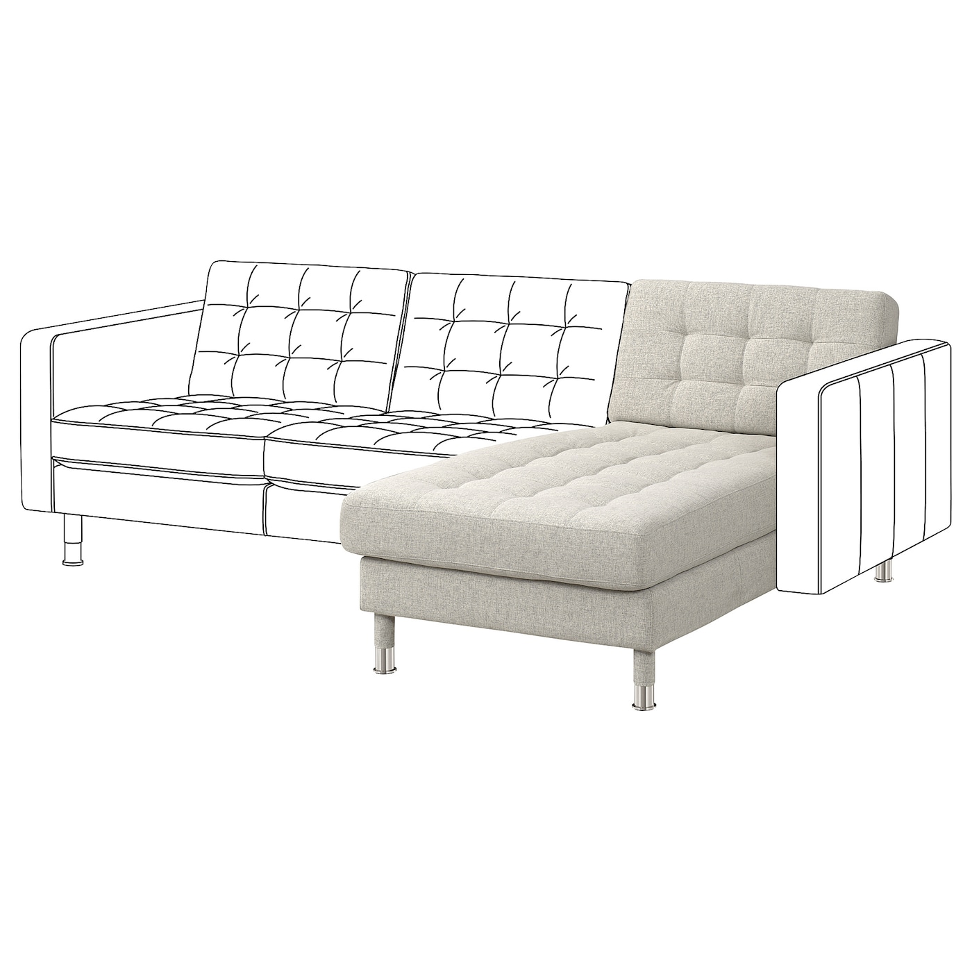 IKEA LANDSKRONA leżanka, dostawka, Gunnared beżowy/metal, Głębokość: 158 cm