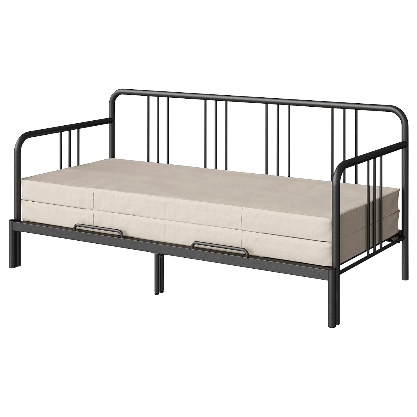IKEA FYRESDAL leżanka z 2 materacami, czarny/Vannareid twardy, 80x200 cm