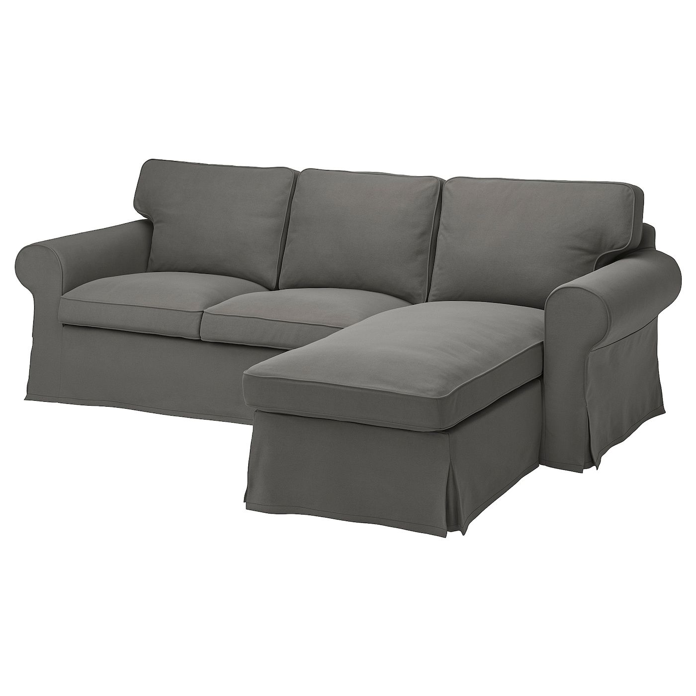 IKEA EKTORP sofa 3-osobowa z szezlongiem, Hakebo ciemnoszary, Głębokość: 88 cm
