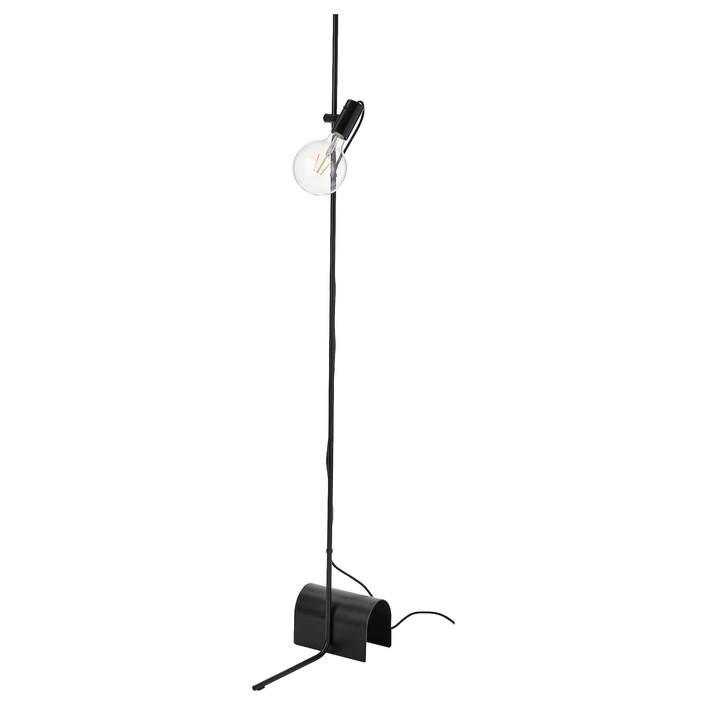 IKEA HÅRSLINGA / LUNNOM lampa podłogowa z żarówką, czarny/szkło bezbarwne