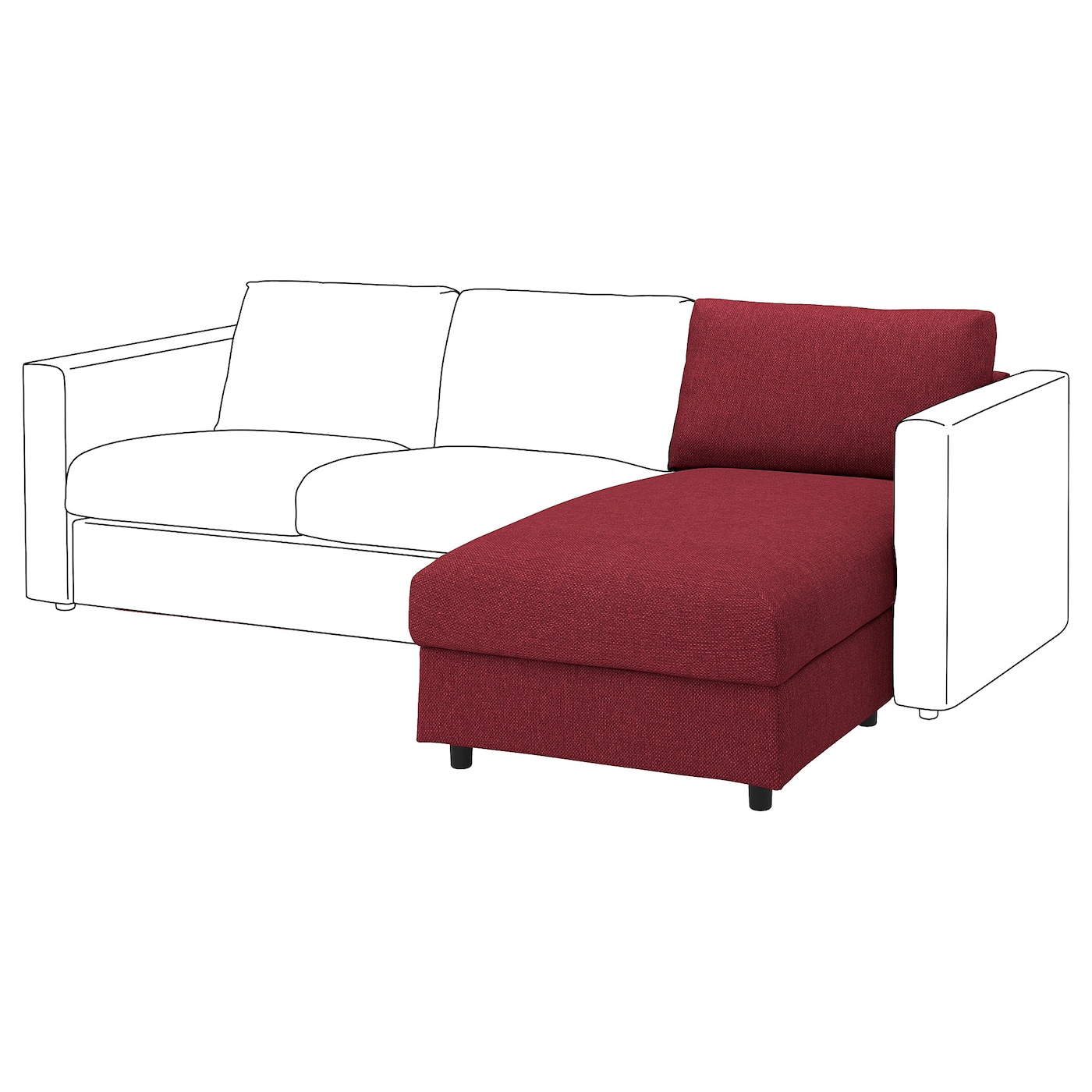 IKEA VIMLE sekcja leżanka, Lejde czerwony/brązowy, Wysokość z poduchami oparcia: 83 cm