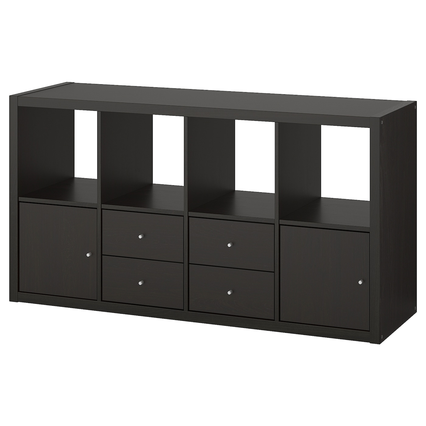 IKEA KALLAX regał z 4 wkładami, czarnybrąz, 147x77 cm