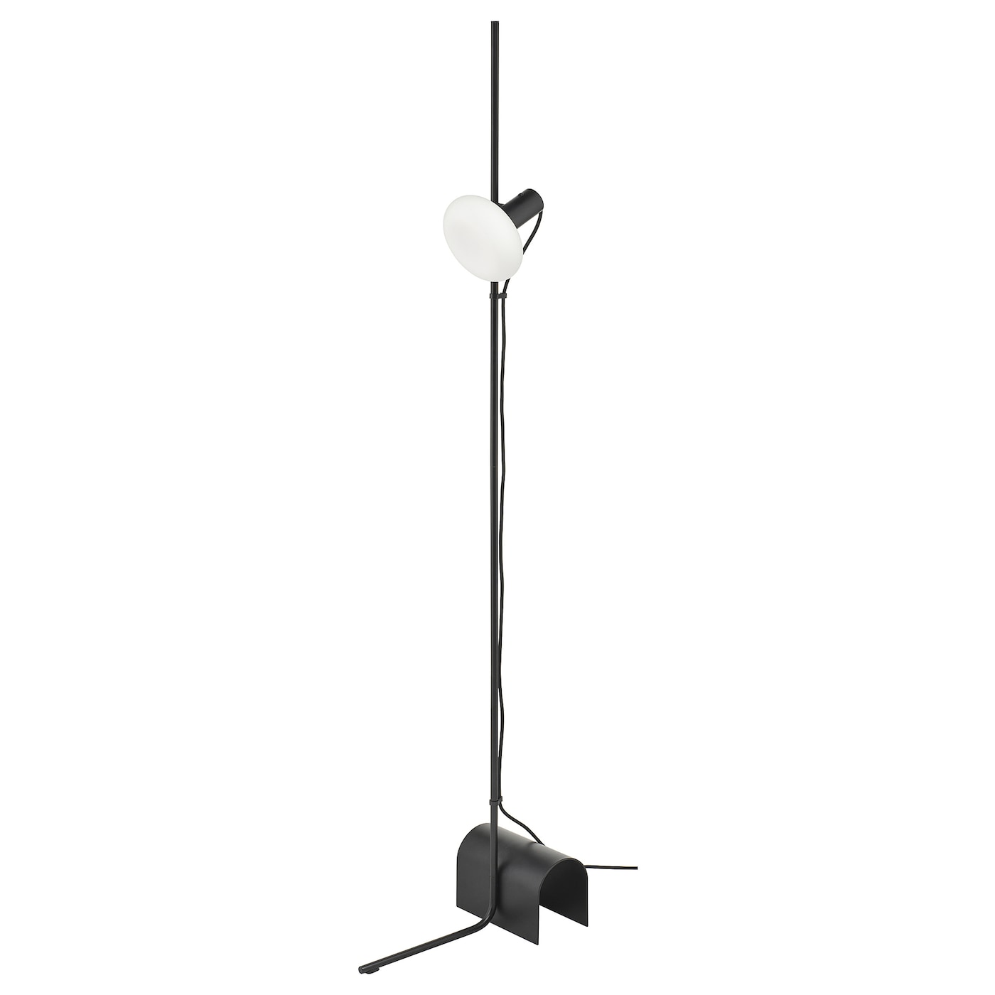 IKEA HÅRSLINGA / MOLNART lampa podłogowa z żarówką, czarny/w kształcie pierścienia opalowa biel
