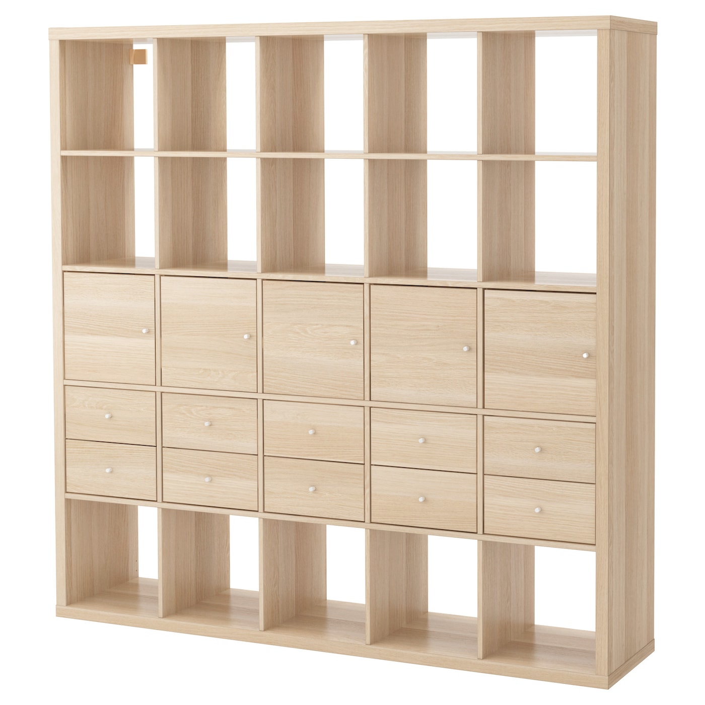 IKEA KALLAX regał z 10 wkładami, imitacja dębu bejcowanego na biało, 182x182 cm