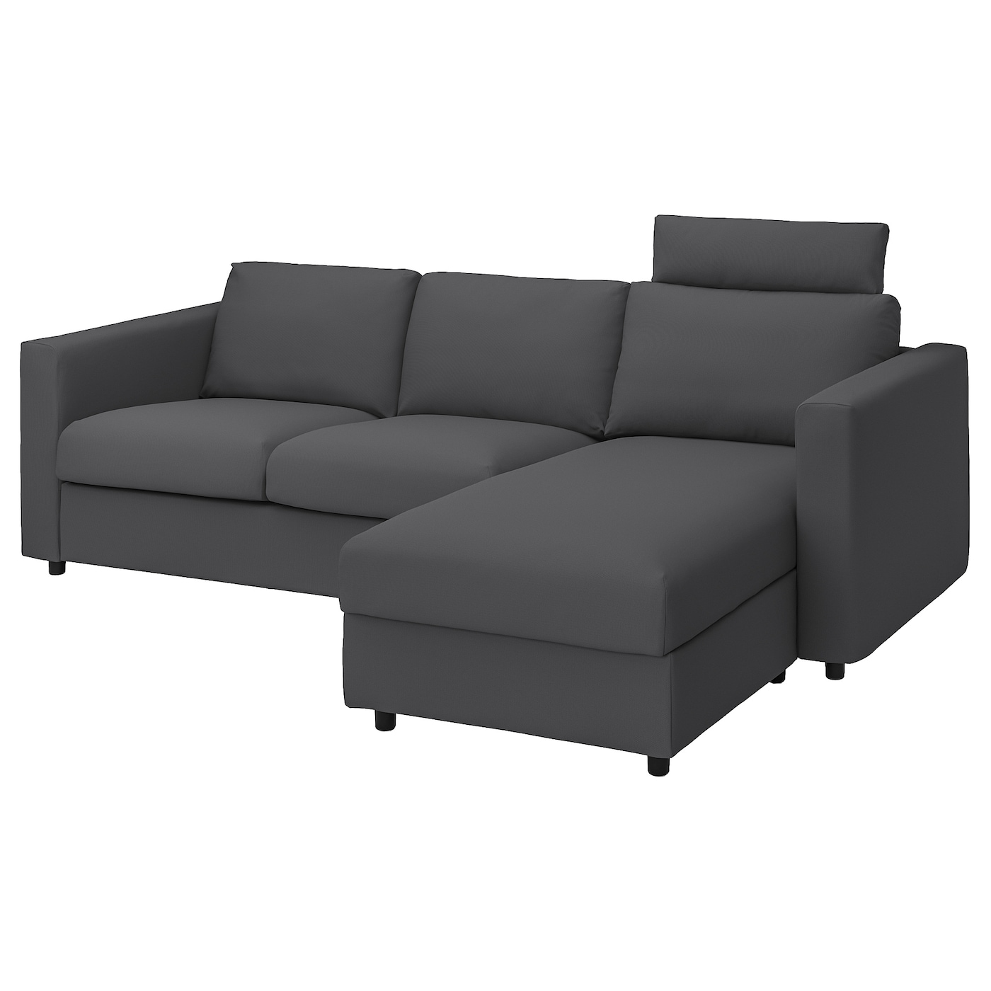 IKEA VIMLE sofa 3-osobowa z szezlongiem, z zagłówkiem/Hallarp szary, Wysokość z zagłówkiem: 103 cm