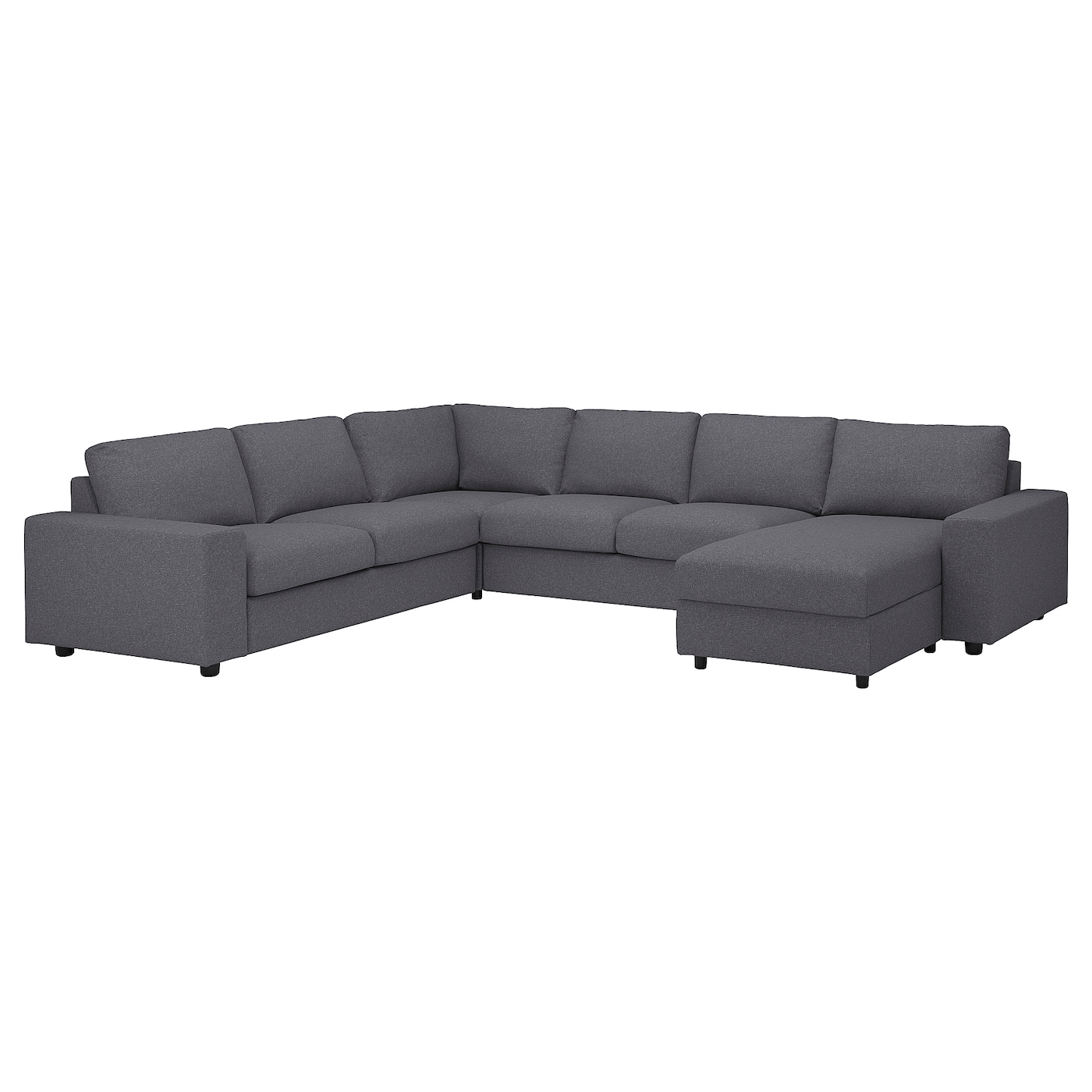 IKEA VIMLE narożna sofa 5o z szezl, z szerokimi podłokietnikami/Gunnared średnioszary, Wysokość z poduchami oparcia: 83 cm