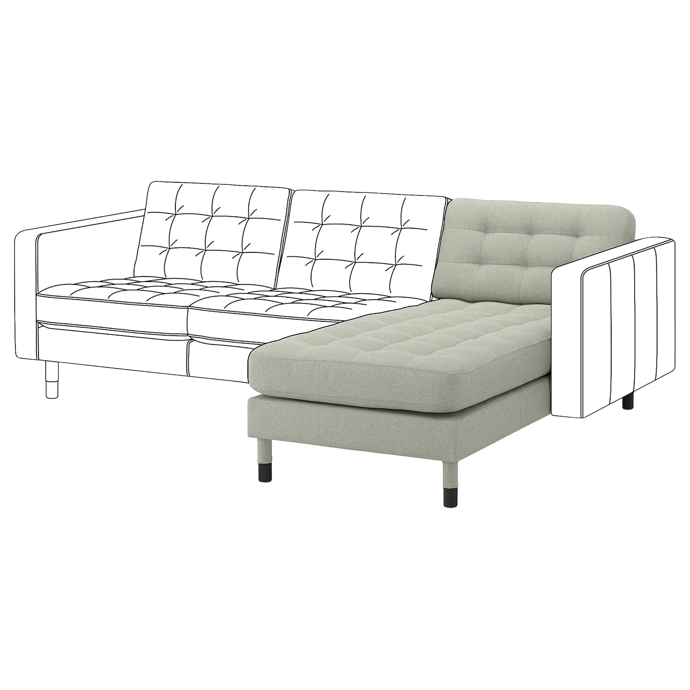 IKEA LANDSKRONA leżanka, dostawka, Gunnared jasnozielony/drewno/czarny, Szerokość: 78 cm