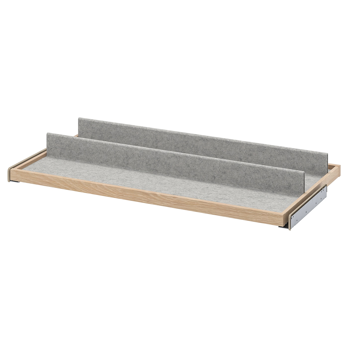 IKEA KOMPLEMENT wysuwana taca z wkładem na buty, imitacja dębu bejcowanego na biało/jasnoszary, 100x58 cm