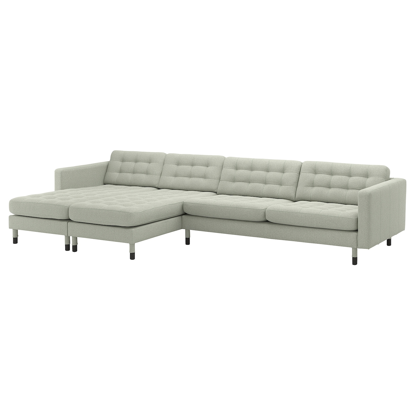IKEA LANDSKRONA Sofa 5-osobowa z szezlongami, Gunnared jasnozielony/drewno/czarny