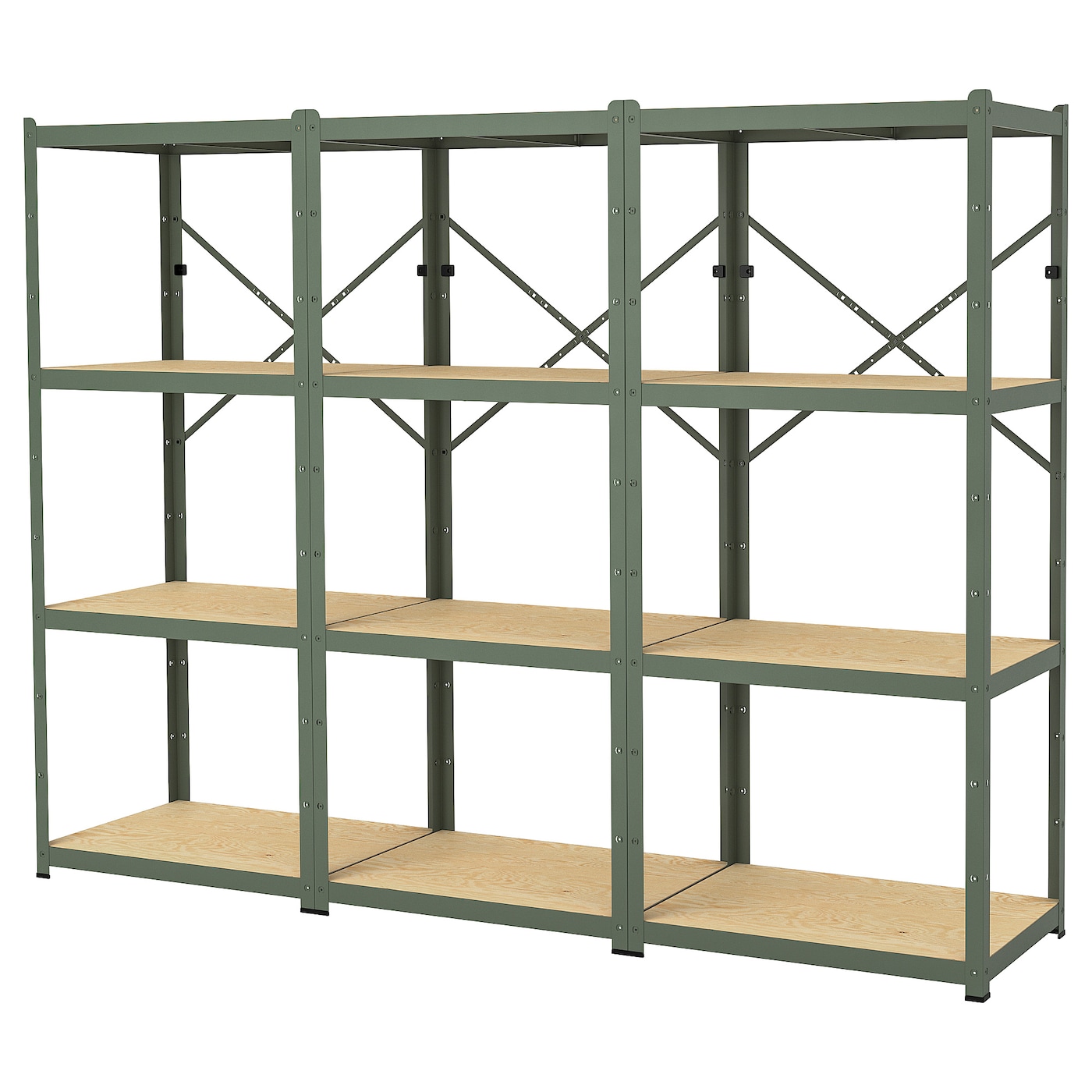 IKEA BROR regał, szarozielony/sklejka sosnowa, 254x55x190 cm