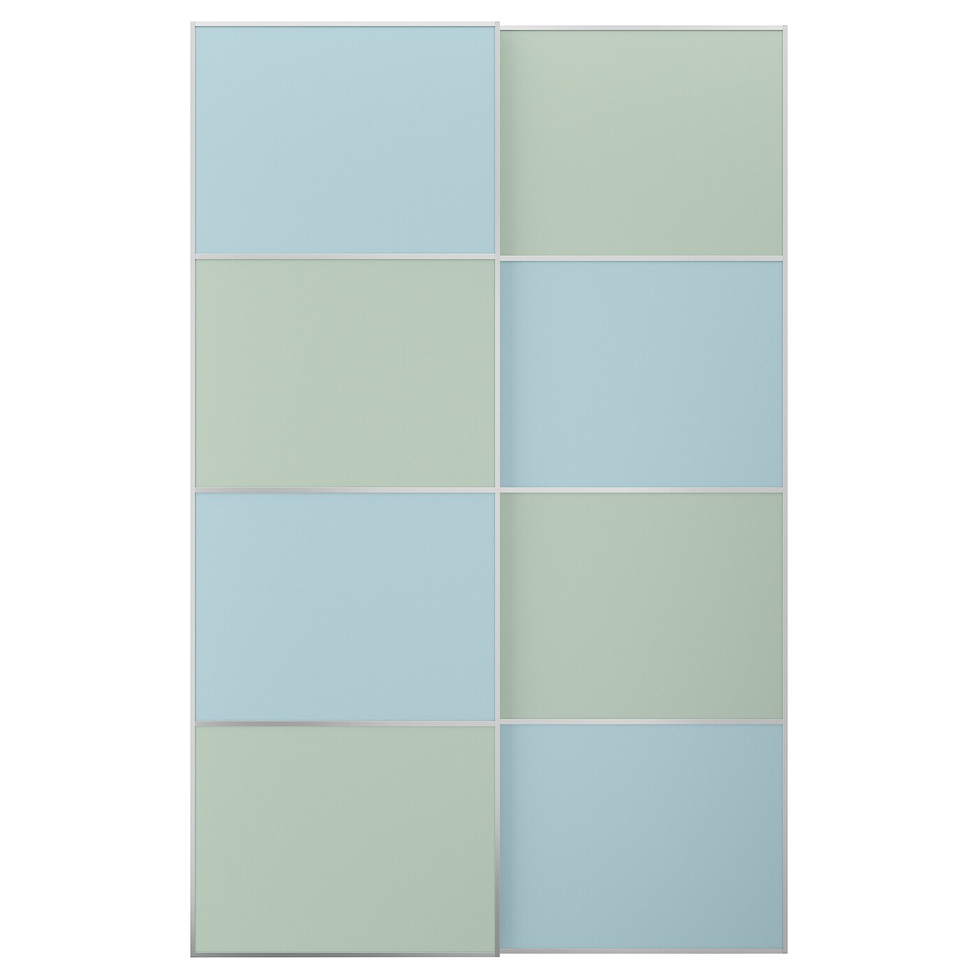 IKEA MEHAMN Drzwi przesuwne, aluminium 2str/jasnoniebieski jasnozielony, 150x236 cm