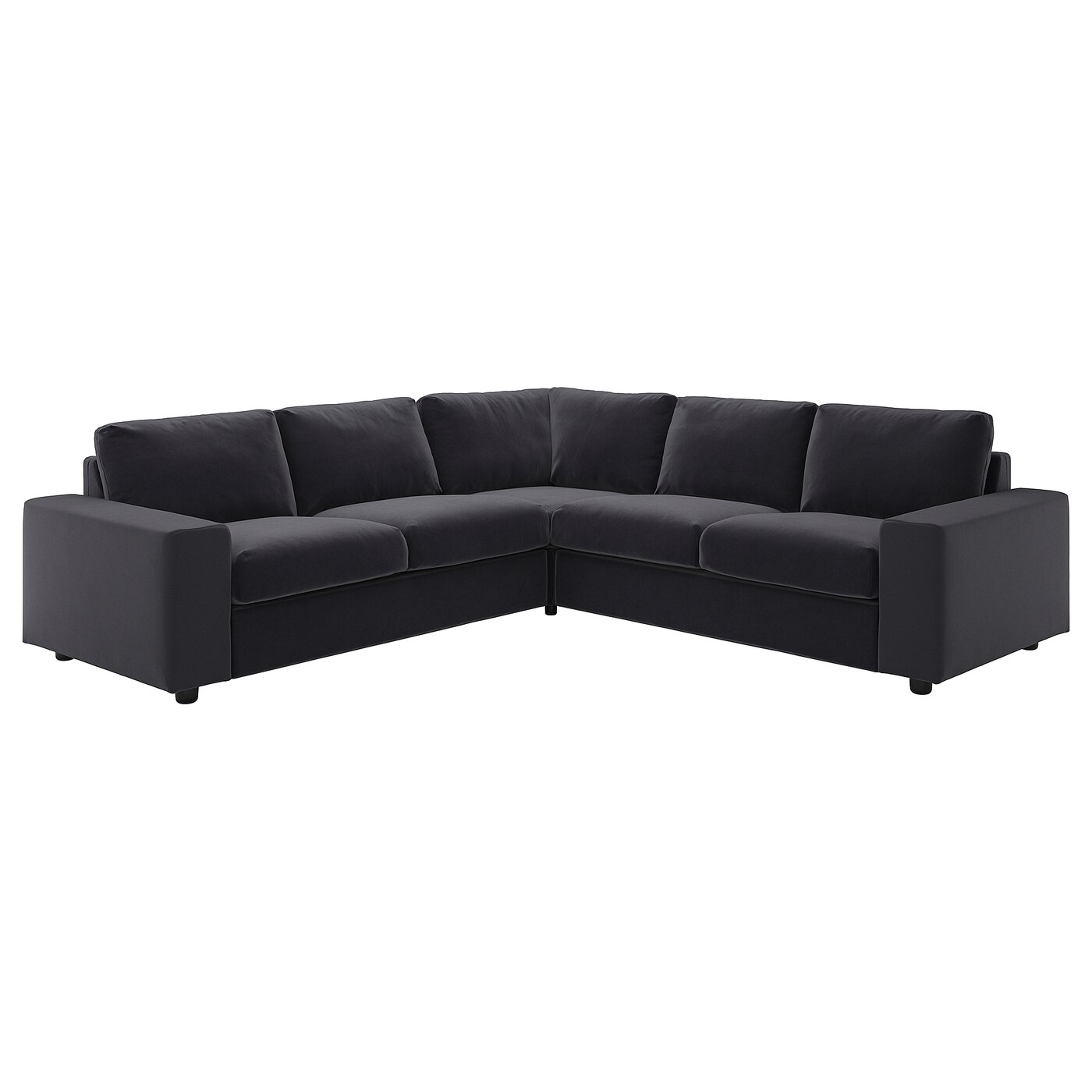 IKEA VIMLE sofa narożna 4-osobowa, z szerokimi podłokietnikami/Djuparp ciemnoszary, Wysokość z poduchami oparcia: 83 cm