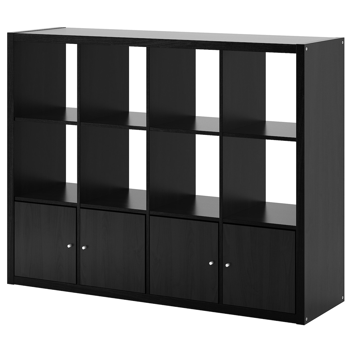 IKEA KALLAX regał z 4 wkładami, czarnybrąz, 147x112 cm