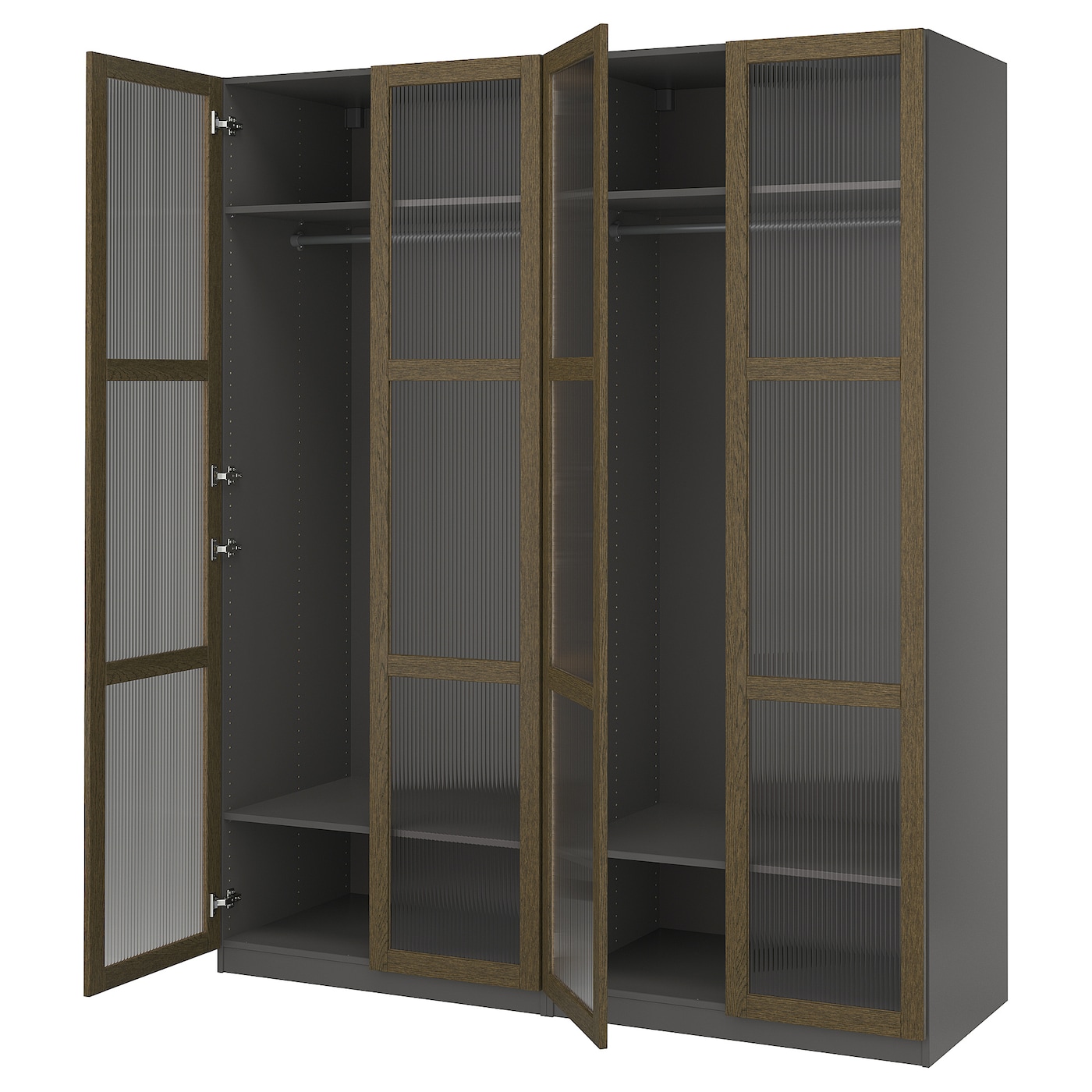 IKEA PAX / TONSTAD kombinacja szafy, ciemnoszary brązowy/bejcowana okleina dębowa szkło, 200x60x236 cm