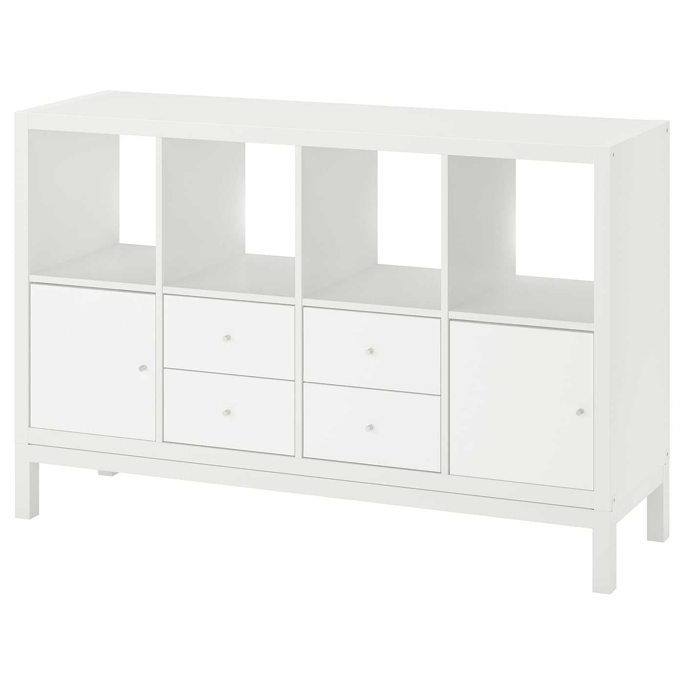 IKEA KALLAX regał z ramą nośną, z 2 drzwi/4 szufladami/biały, 147x94 cm